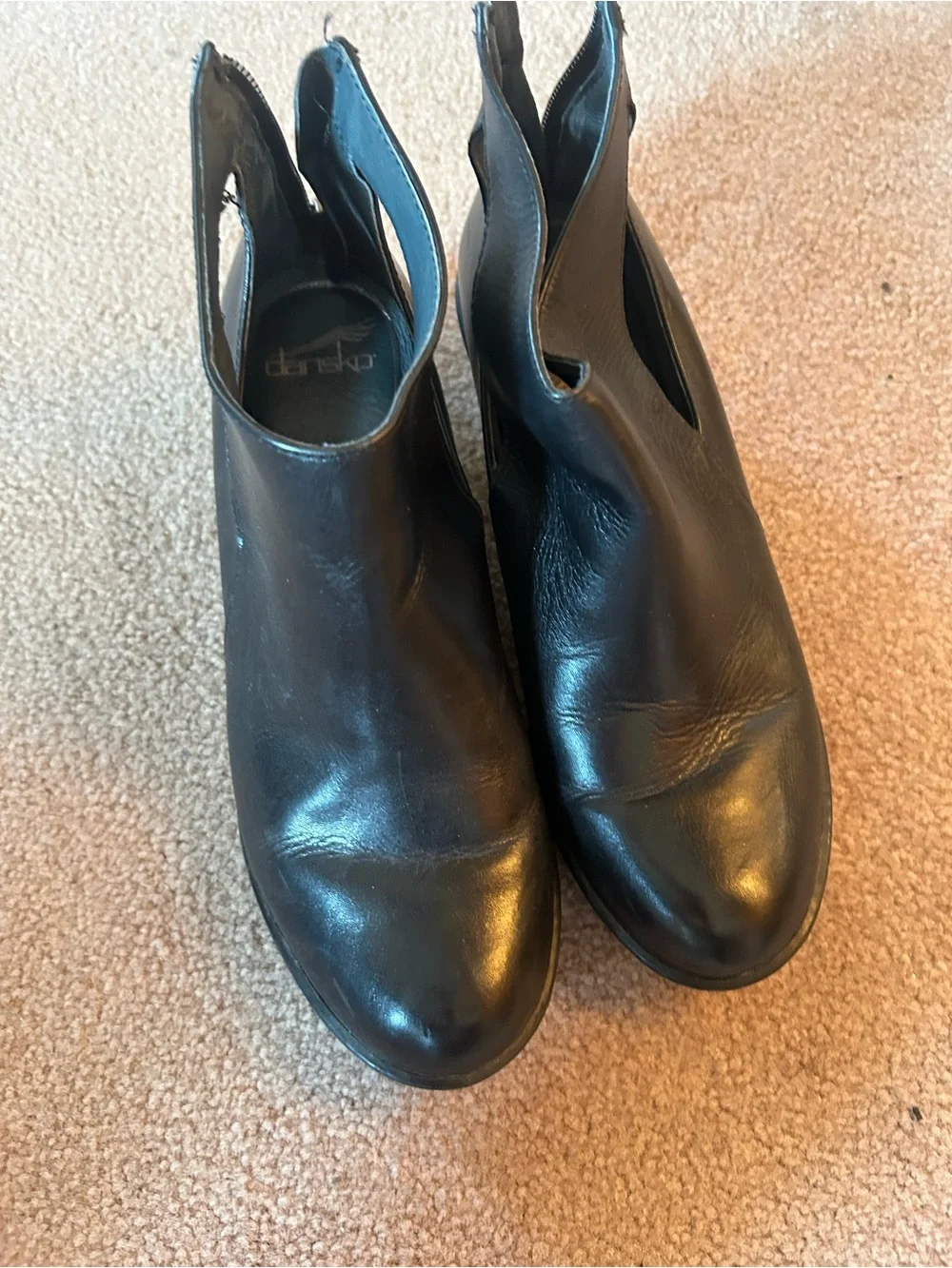 Dansko Black Leather Cutout Booties